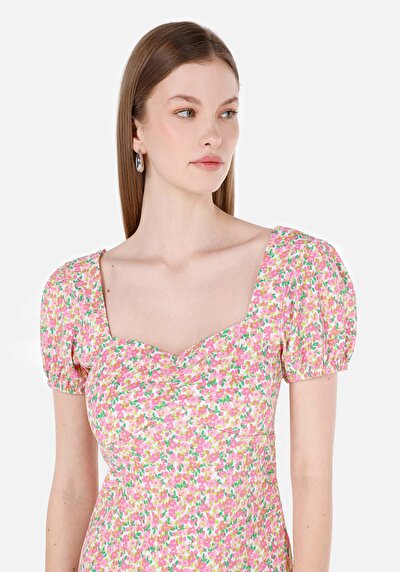 اعرض التفاصيل لـ نحيف  فستان نسائي وردي بأكمام قصيرة