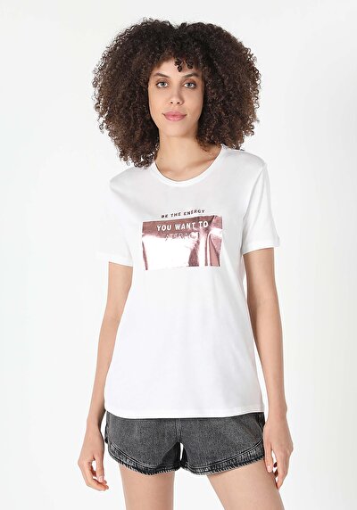 اعرض التفاصيل لـ   رقبة مستديرة مطبوعة نسائية أبيض قصيرة أكمام تي شيرت