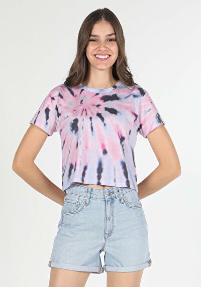 صورة من متعدد الألوان للنساء تي شيرت بأكمام قصيرة