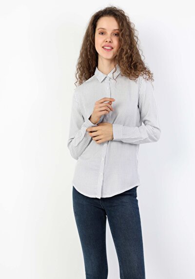 اعرض التفاصيل لـ أزرق للنساء قميص  كم طويل