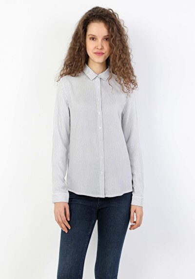 اعرض التفاصيل لـ أزرق للنساء قميص  كم طويل