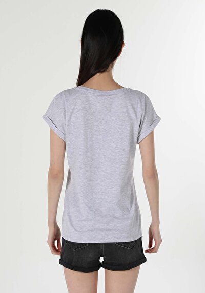 اعرض التفاصيل لـ رمادي للنساء تي شيرت بأكمام قصيرة