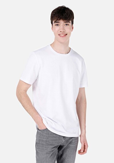 صورة من رقبة مستديرة جاكار رجالي أبيض كم قصير تي شيرت