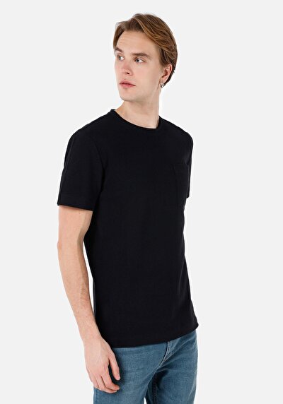 صورة من عادي مقاس رقبة مستديرة مستقيم رجالي أسود كم قصير تي شيرت