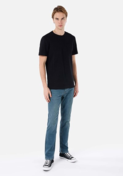 صورة من عادي مقاس رقبة مستديرة مستقيم رجالي أسود كم قصير تي شيرت