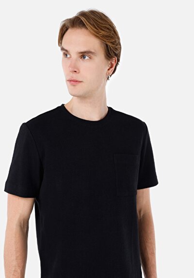 اعرض التفاصيل لـ عادي مقاس رقبة مستديرة مستقيم رجالي أسود كم قصير تي شيرت