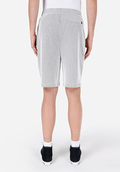 صورة من قصة عادية متوسطة الخصر مخطط شورت رجالي رمادي