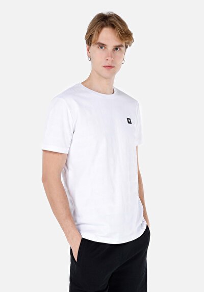 صورة من   رقبة مستديرة جاكار رجالي أبيض كم قصير تي شيرت