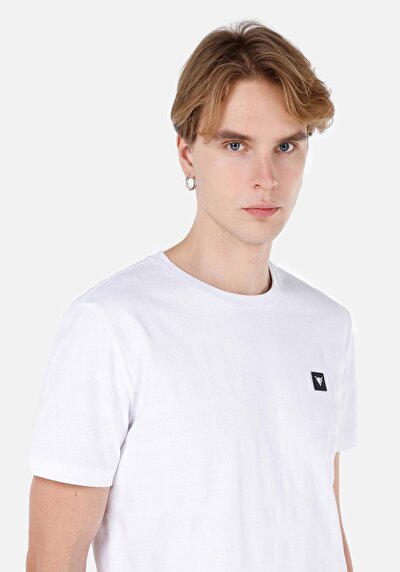 صورة من رقبة مستديرة جاكار رجالي أبيض كم قصير تي شيرت