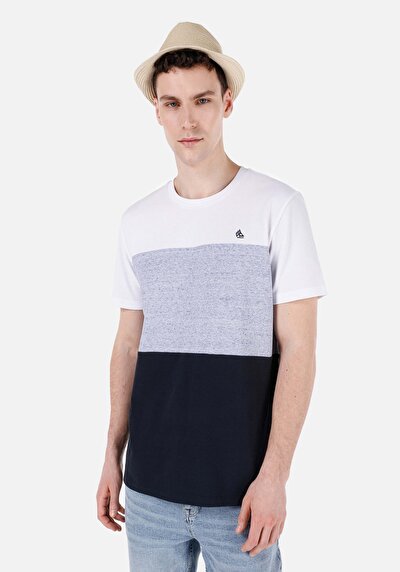 صورة من   رقبة مستديرة مستقيم رجالي أزرق كحلي كم قصير تي شيرت