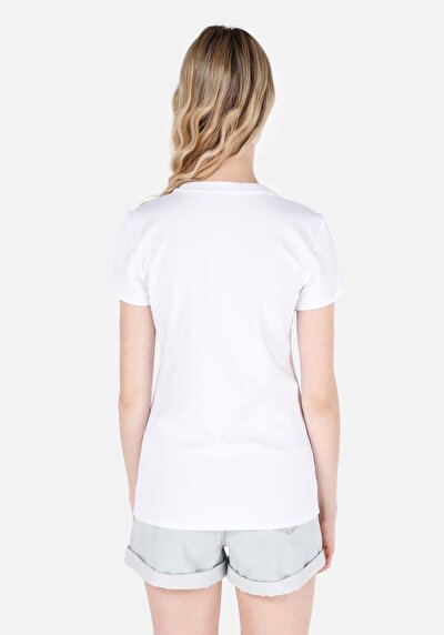 اعرض التفاصيل لـ ضيق  رقبة مستديرة مطبوعة نسائية أبيض كم قصير تي شيرت