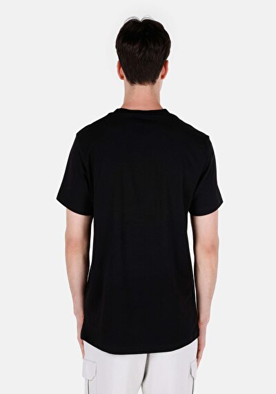 صورة من عادي مقاس رقبة مستديرة مستقيم رجالي أسود كم قصير تي شيرت