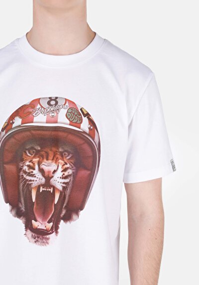 اعرض التفاصيل لـ   رقبة مستديرة مستقيم تي شيرت أبيض بأكمام قصيرة للرجال