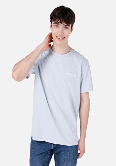 صورة من رقبة مستديرة مستقيم رجالي أزرق كم قصير تي شيرت