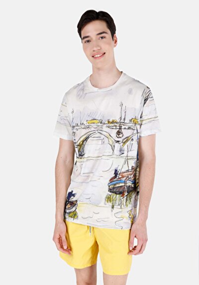 صورة من   رقبة مستديرة مطبوعة رجالي متعدد الألوان كم قصير تي شيرت