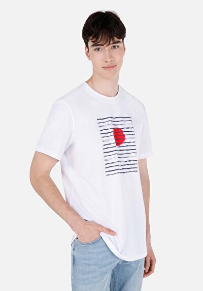 صورة من   رقبة مستديرة مستقيم تي شيرت أبيض بأكمام قصيرة للرجال