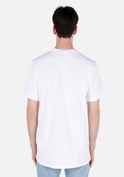 صورة من رقبة مستديرة مستقيم تي شيرت أبيض بأكمام قصيرة للرجال