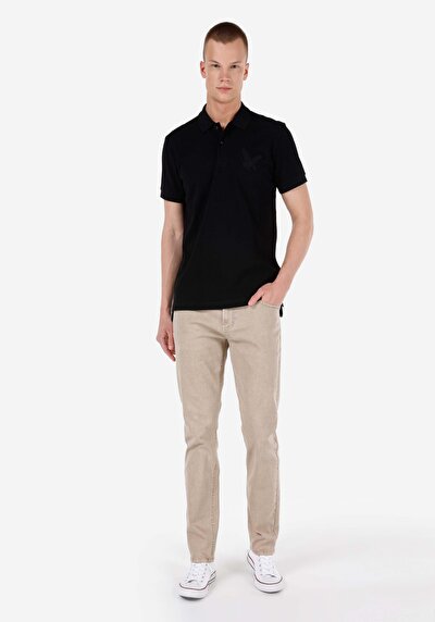 صورة من ياقة بولو عادية مستقيمة رجالي أسود كم قصير تي شيرت