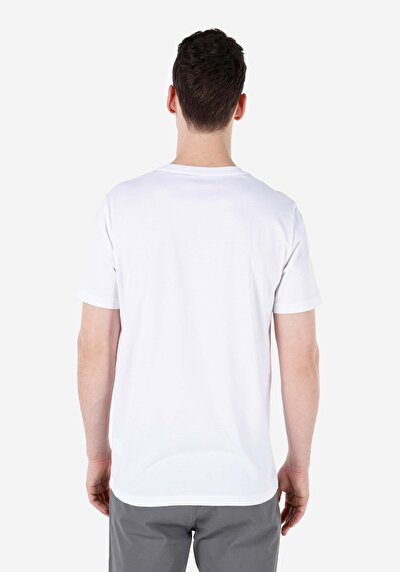 صورة من رقبة مستديرة مستقيم تي شيرت أبيض بأكمام قصيرة للرجال