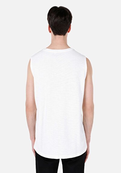 صورة من عادي رقبة مستديرة بدون أكمام رجالي أبيض تانك توب