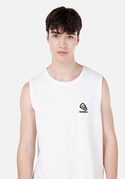 اعرض التفاصيل لـ عادي رقبة مستديرة بدون أكمام رجالي أبيض تانك توب