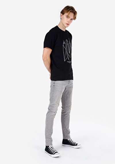 صورة من كومفورت فيت رقبة مستديرة مستقيم رجالي أسود كم قصير تي شيرت