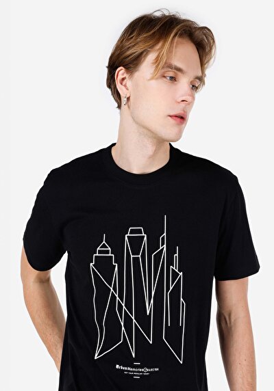 صورة من كومفورت فيت رقبة مستديرة مستقيم رجالي أسود كم قصير تي شيرت