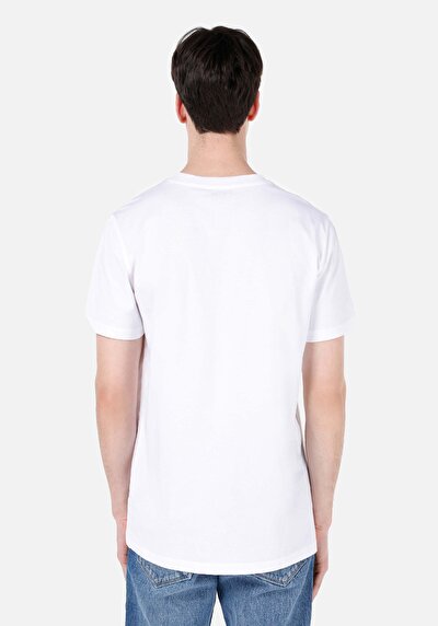 صورة من رقبة مستديرة مستقيم تي شيرت أبيض بأكمام قصيرة للرجال