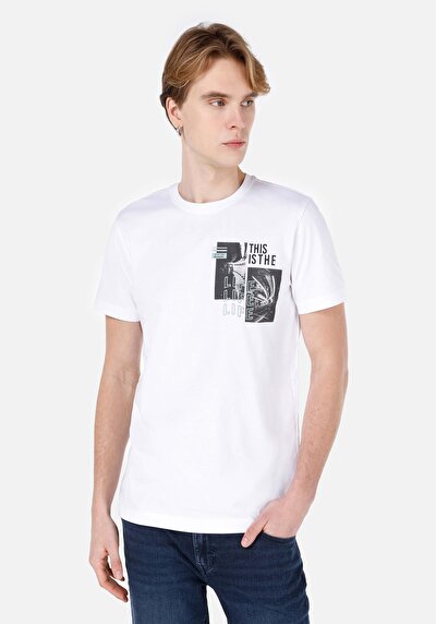 صورة من   رقبة مستديرة مستقيم تي شيرت أبيض بأكمام قصيرة للرجال