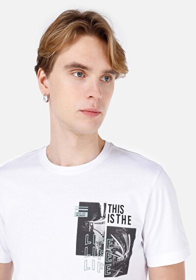 اعرض التفاصيل لـ   رقبة مستديرة مستقيم تي شيرت أبيض بأكمام قصيرة للرجال