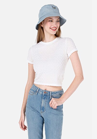 صورة من ضيق قصة رقبة مستديرة نسائي أبيض كم قصير تي شيرت