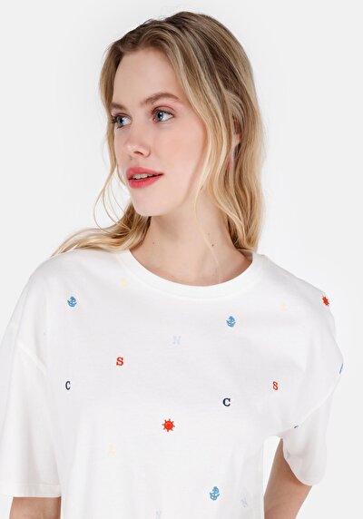 اعرض التفاصيل لـ أبيض للنساء تي شيرت بأكمام قصيرة