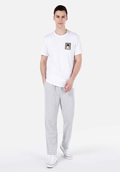 اعرض التفاصيل لـ   رقبة مستديرة مستقيم تي شيرت أبيض بأكمام قصيرة للرجال