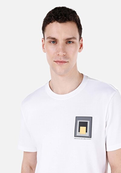 اعرض التفاصيل لـ   رقبة مستديرة مستقيم تي شيرت أبيض بأكمام قصيرة للرجال