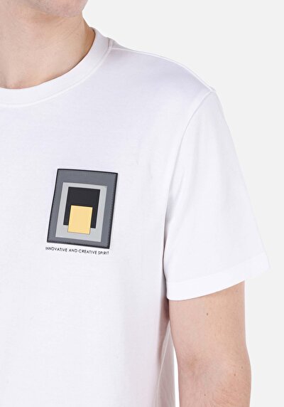 اعرض التفاصيل لـ   رقبة مستديرة مستقيم تي شيرت أبيض بأكمام قصيرة للرجال