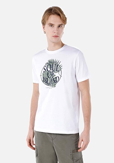 صورة من   رقبة مستديرة مستقيم تي شيرت أبيض بأكمام قصيرة للرجال