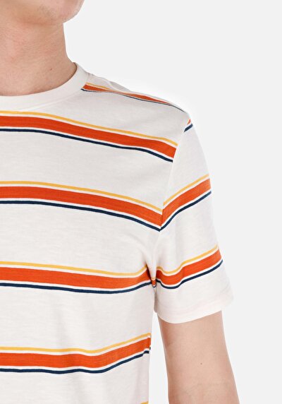 اعرض التفاصيل لـ   رقبة مستديرة مخطط للرجال أبيض بأكمام قصيرة تي شيرت