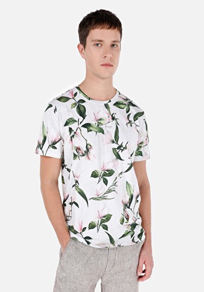 صورة من   رقبة مستديرة مطبوعة رجالي وردي كم قصير تي شيرت