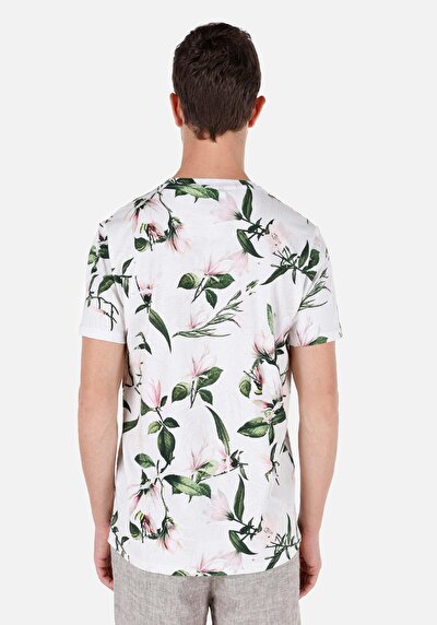 صورة من رقبة مستديرة مطبوعة رجالي وردي كم قصير تي شيرت