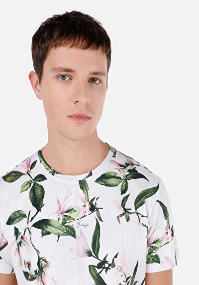 صورة من رقبة مستديرة مطبوعة رجالي وردي كم قصير تي شيرت