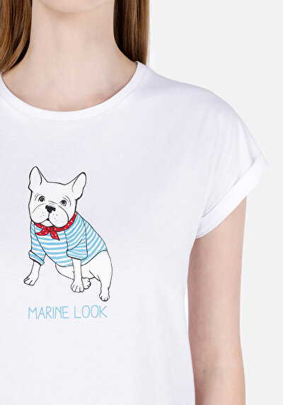 اعرض التفاصيل لـ   رقبة مستديرة مطبوعة نسائية أبيض قصيرة أكمام تي شيرت