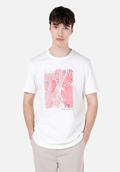 صورة من   رقبة مستديرة مستقيم تي شيرت أبيض بأكمام قصيرة للرجال