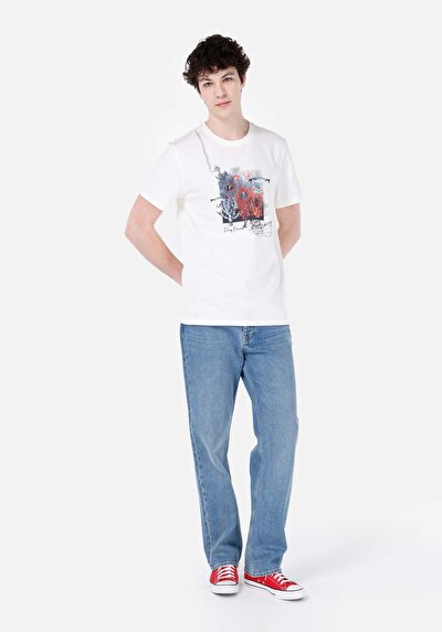 اعرض التفاصيل لـ   رقبة مستديرة مستقيم تي شيرت أبيض بأكمام قصيرة للرجال