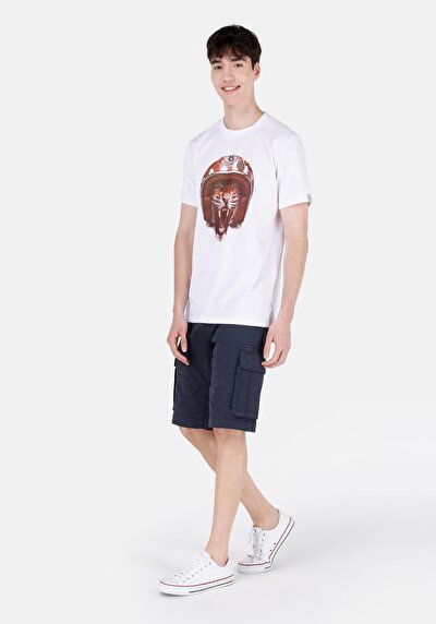 صورة من عادي الخصر مستقيم رجالي شورت أزرق داكن