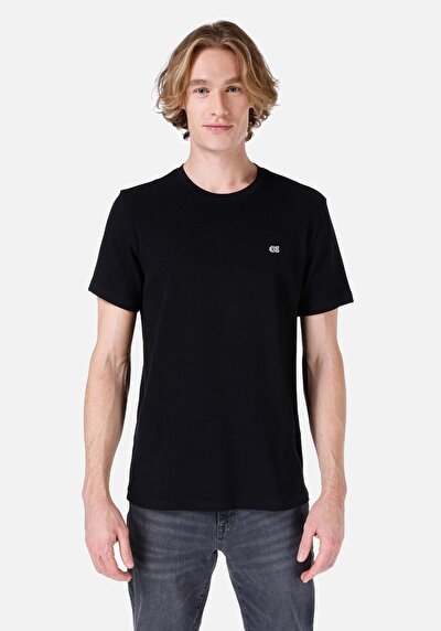 صورة من عادي قصة رقبة مستديرة رجالي أسود كم قصير تي شيرت