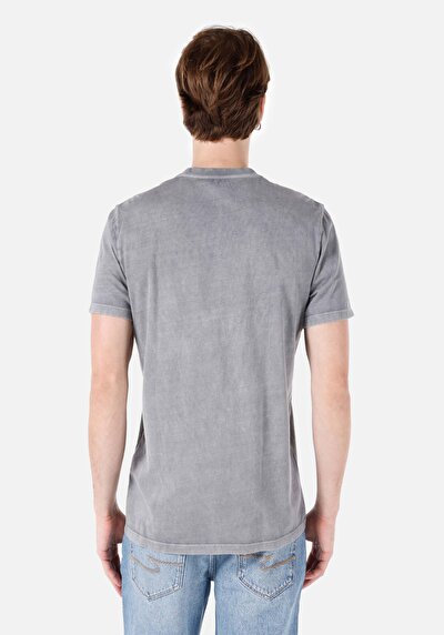 صورة من عادي مقاس رقبة مستديرة رجالي رمادي كم قصير تي شيرت
