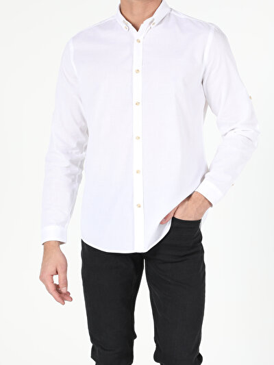 صورة من أبيض للرجال قميص  كم طويل