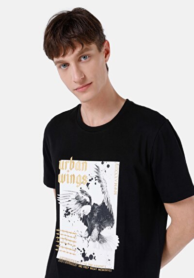 اعرض التفاصيل لـ عادي مقاس رقبة مستديرة مستقيم رجالي أسود كم قصير تي شيرت