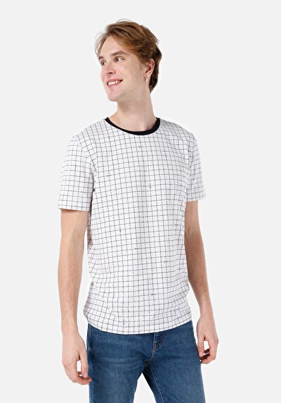 صورة من   رقبة مستديرة متقلب تي شيرت رجالي أبيض بأكمام قصيرة