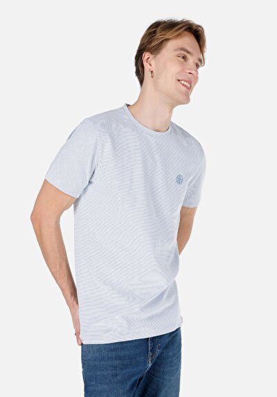 صورة من   رقبة مستديرة رجالي أزرق كحلي كم قصير تي شيرت